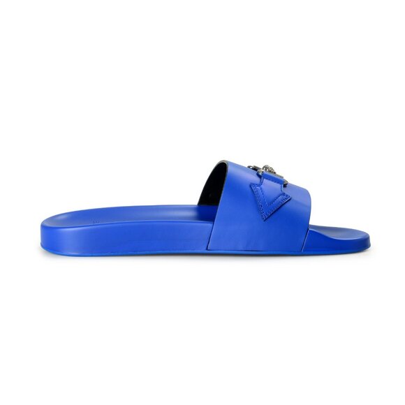 Versace Men\'s Cobalt&Silver Leather Flip Flops Pool Slides Shoes US 9.5 IT 42.5 main image 8